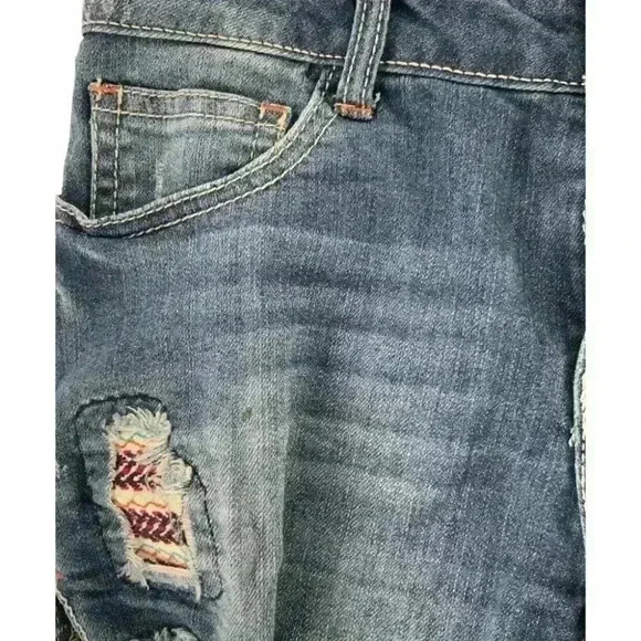 Mudd Girls Stretch Patch  Frayed Raw Hem Denim Distressed Jeans Shorts Size 16 - Picture 5 of 9